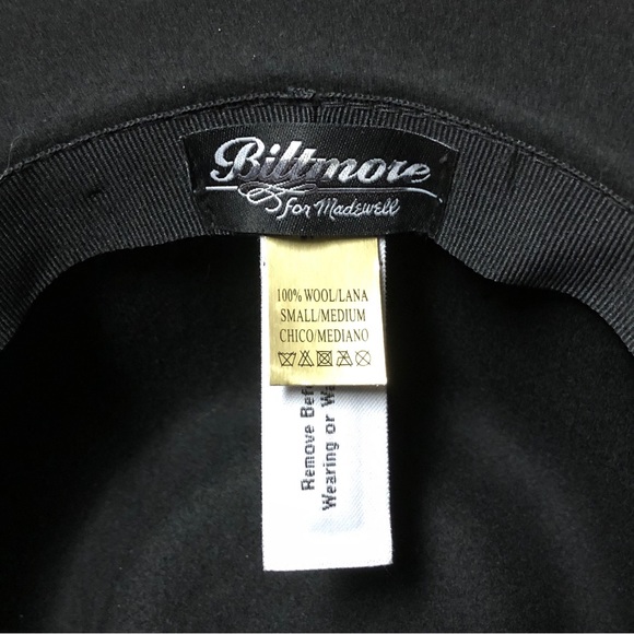 Biltmore For Madewell Montana Black Wool Felt Ribbon Wide Brim Fedora Hat S/M - Picture 7 of 7